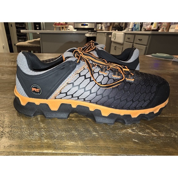 Timberland Men's Pro Anti-Fatigue Alloy Toe Black & Orange Work Shoes Size 11.5